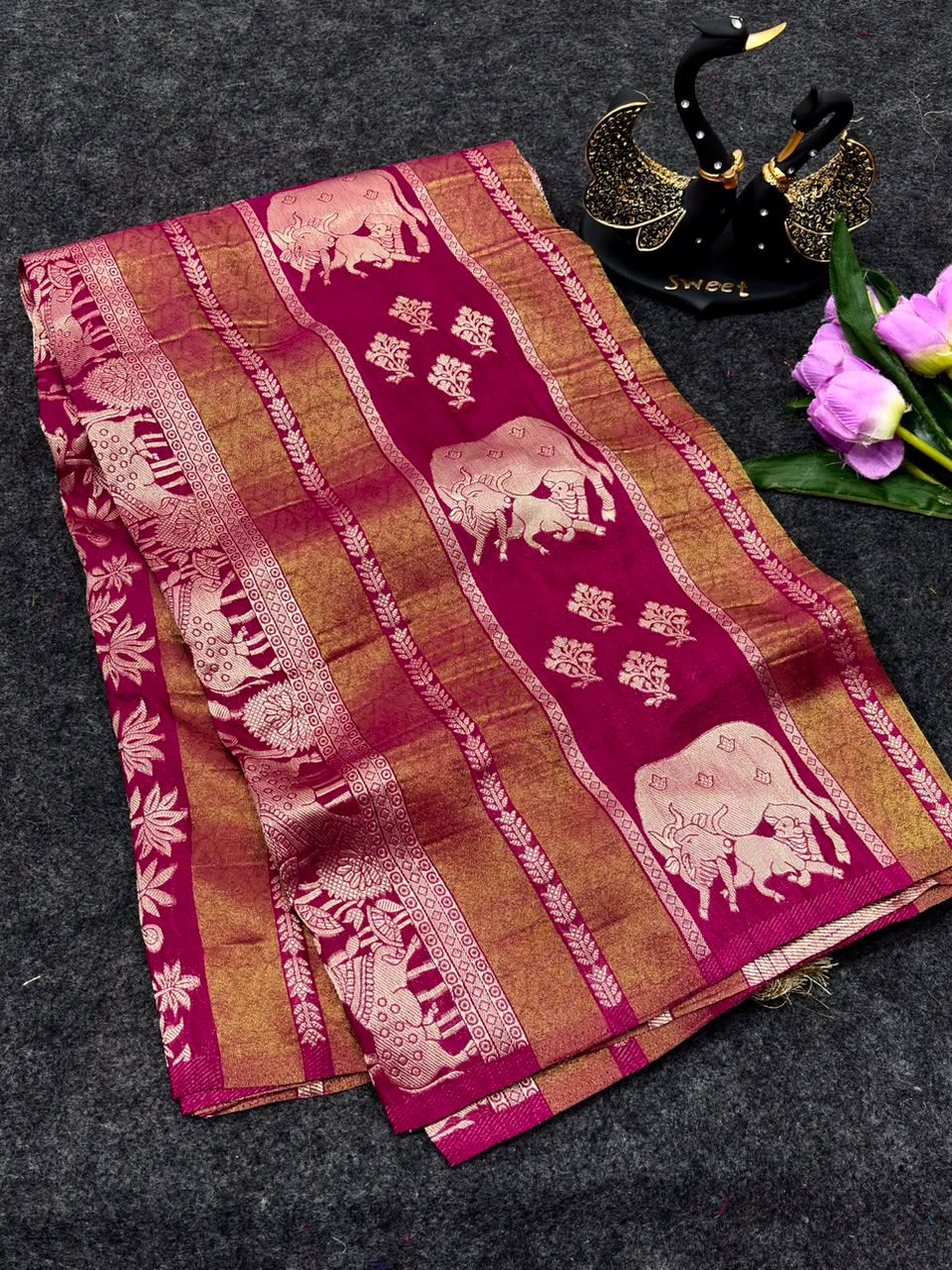 Ebullience Dark Pink Banarasi Khadi Silk Saree With Proficient Blouse Piece