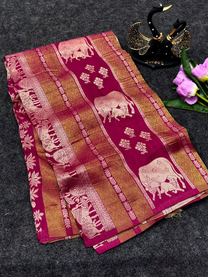 Ebullience Dark Pink Banarasi Khadi Silk Saree With Proficient Blouse Piece