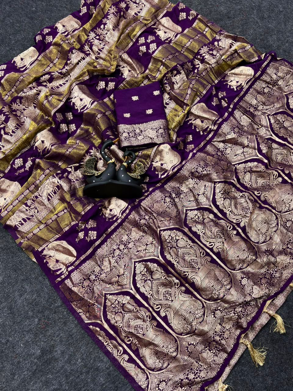 Capricious Purple Banarasi Khadi Silk Saree With Eclat Blouse Piece
