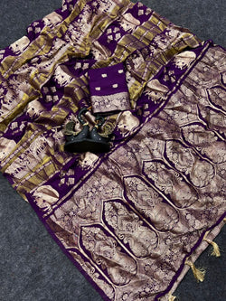Capricious Purple Banarasi Khadi Silk Saree With Eclat Blouse Piece