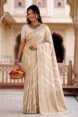 Vivacious Off White Banarasi Khadi Silk Saree With Alluring Blouse Piece