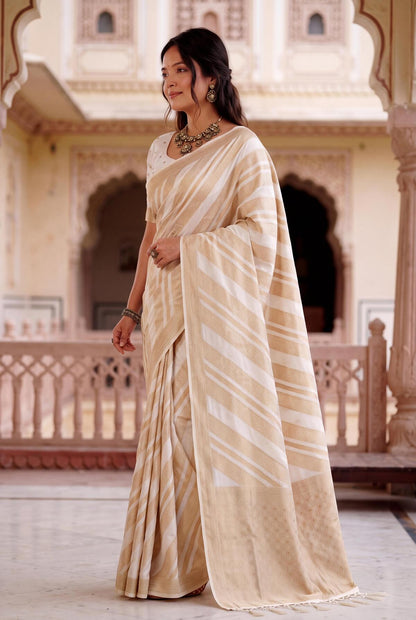 Vivacious Off White Banarasi Khadi Silk Saree With Alluring Blouse Piece