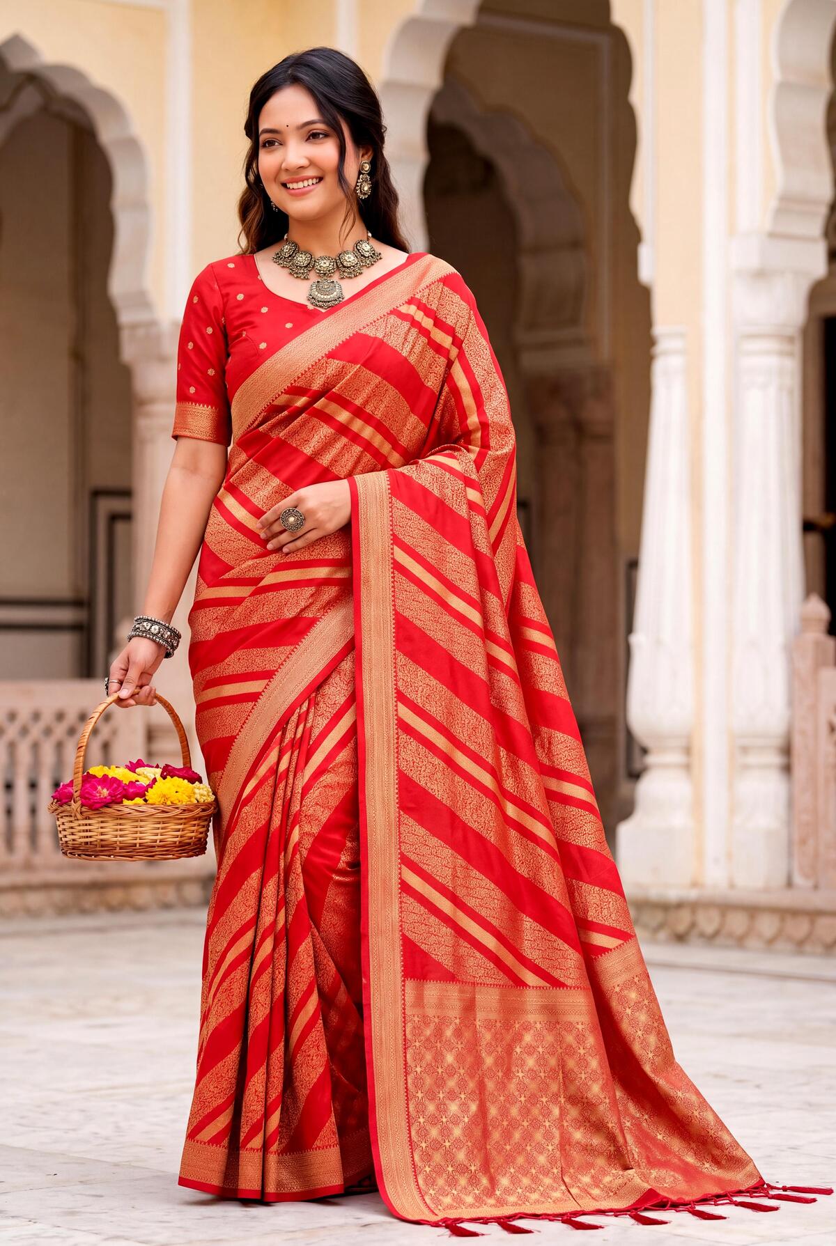 Winsome Red Banarasi Khadi Silk Saree With Impressive Blouse Piece