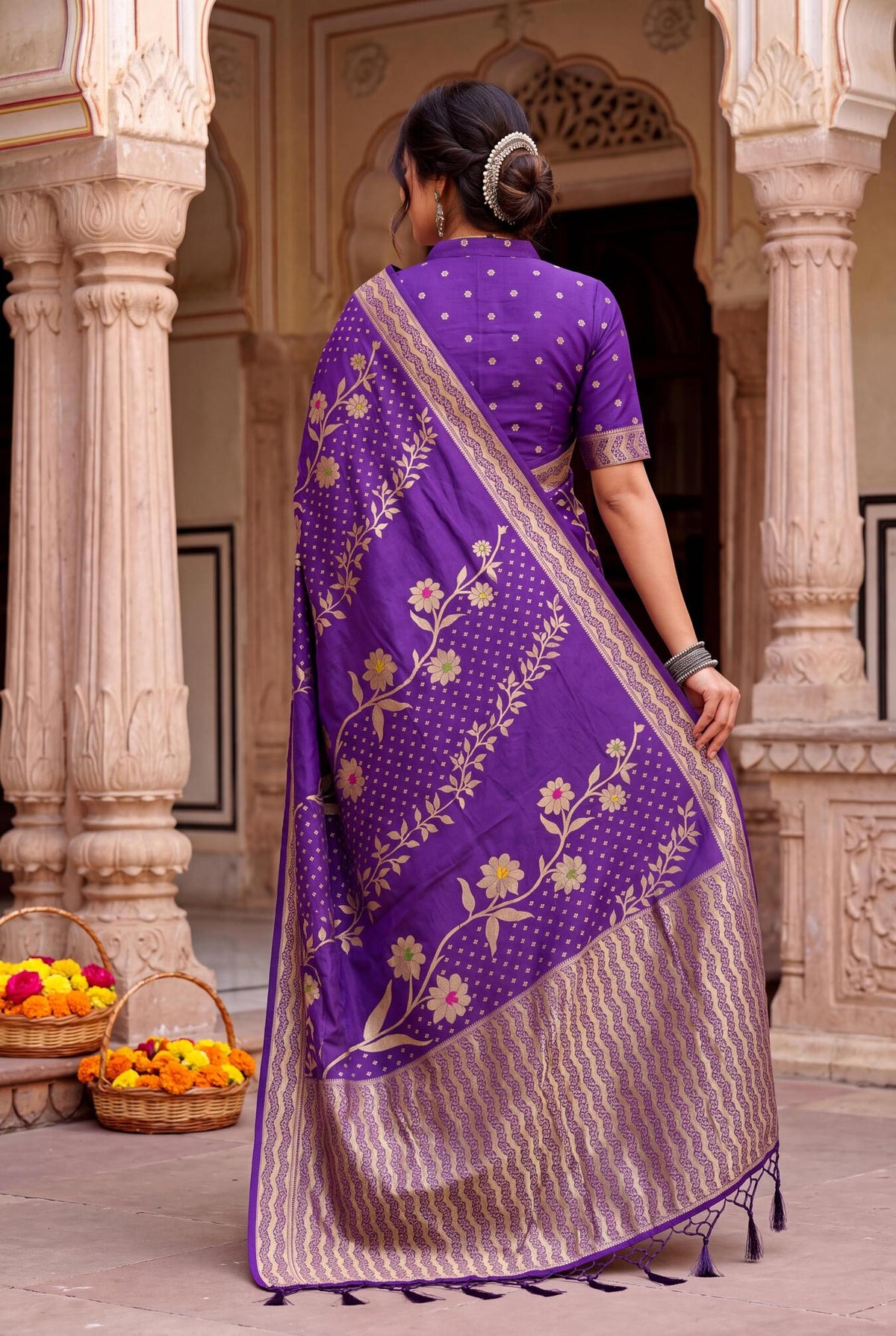 Cynosure Purple Banarasi Khadi Silk Saree With Scintillating Blouse Piece