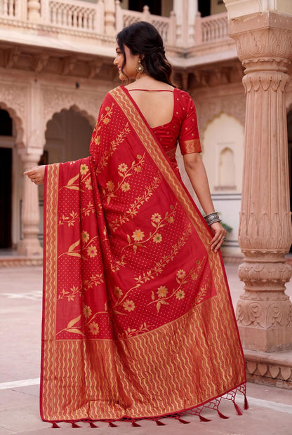 Exceptional Red Banarasi Khadi Silk Saree With Pleasant Blouse Piece