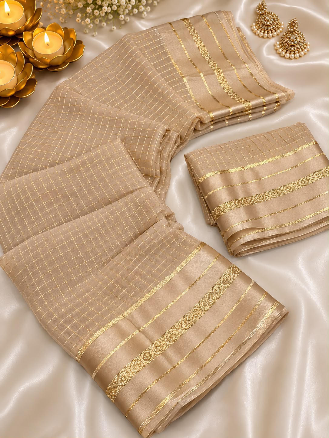 Admirable Beige Banarasi Viscose Silk Saree With Diaphanous Blouse Piece