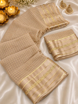 Admirable Beige Banarasi Viscose Silk Saree With Diaphanous Blouse Piece