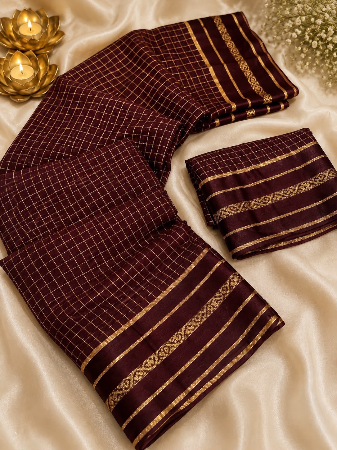 Skinny Brown Banarasi Viscose Silk Saree With Deserving Blouse Piece