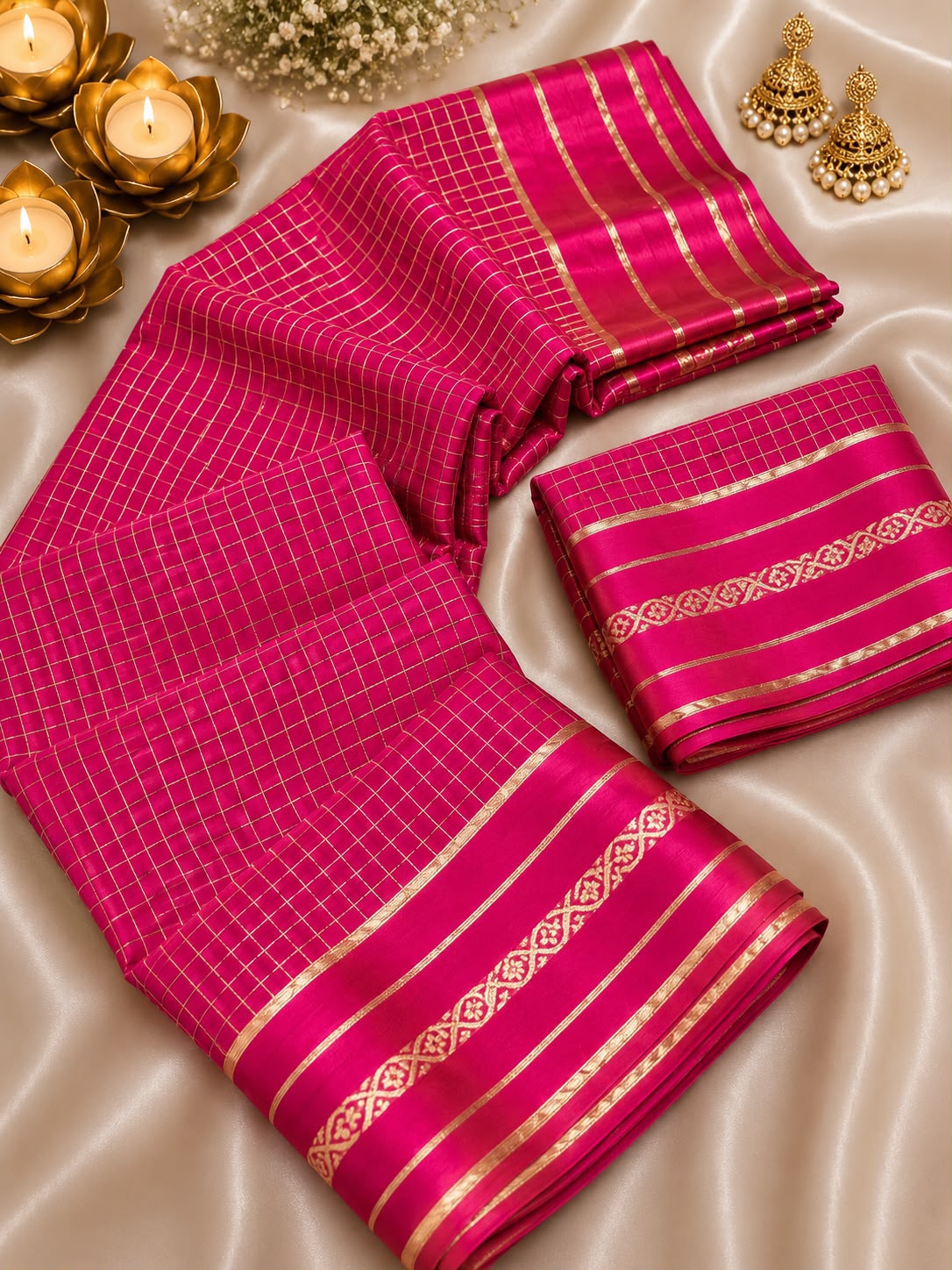 Gorgeous Dark Pink Banarasi Viscose Silk Saree With Alluring Blouse Piece