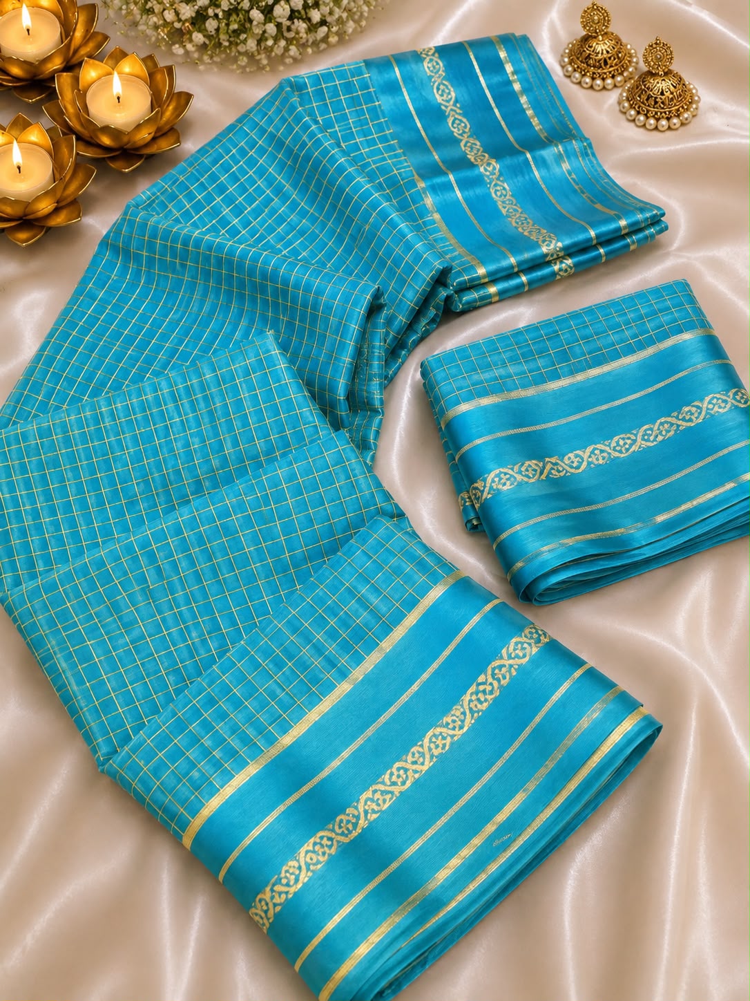 Sempiternal Firozi Banarasi Viscose Silk Saree With Pretty Blouse Piece