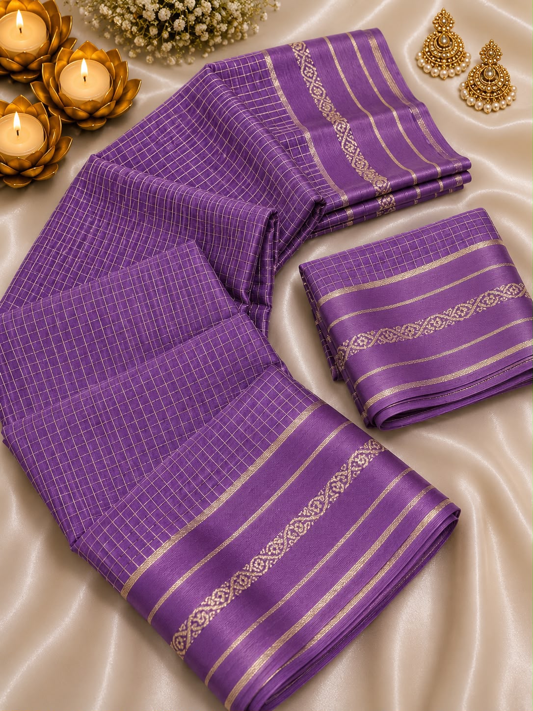 Designer Lavender Banarasi Viscose Silk Saree With Splendiferous Blouse Piece