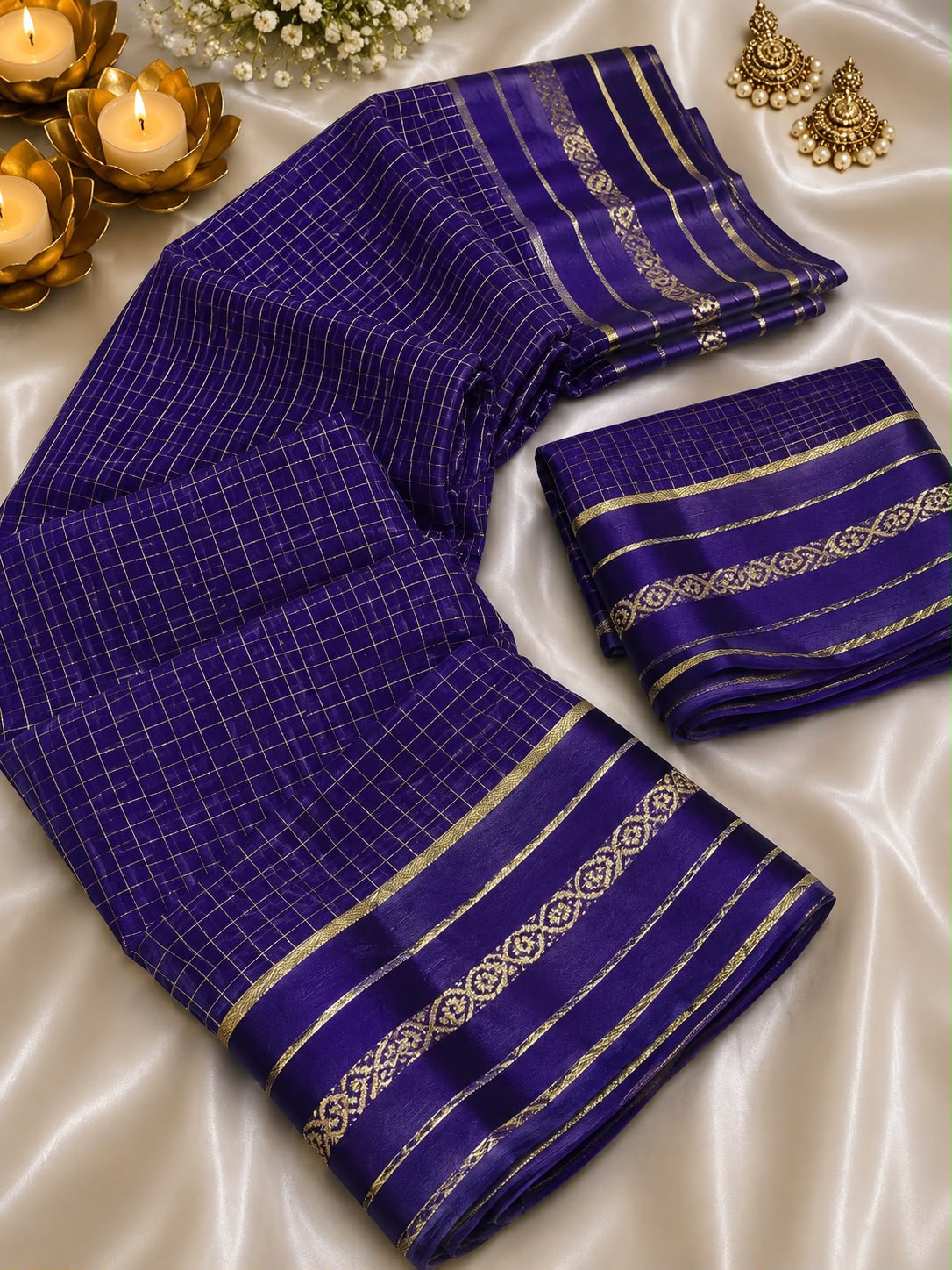 Efflorescence Navy Blue Banarasi Viscose Silk Saree With Breathtaking Blouse Piece