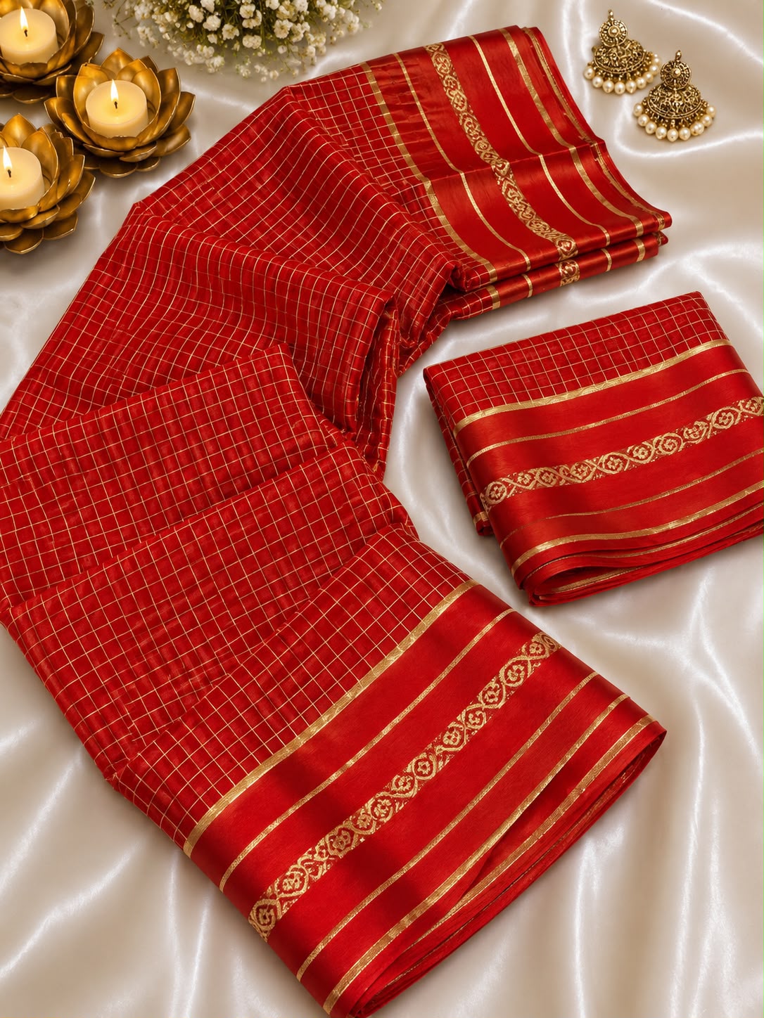 Cynosure Red Banarasi Viscose Silk Saree With Enchanting Blouse Piece