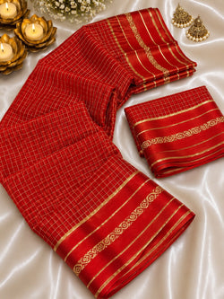 Cynosure Red Banarasi Viscose Silk Saree With Enchanting Blouse Piece