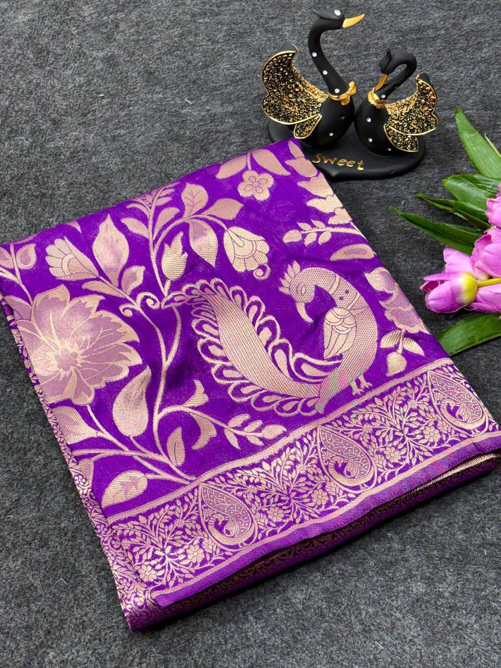 Mesmeric Purple Khadi Georgette Banarasi Silk Saree With Transcendent Blouse Piece