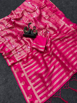 Marvellous Dark Pink Khadi Georgette Banarasi Silk Saree With Innovative Blouse Piece