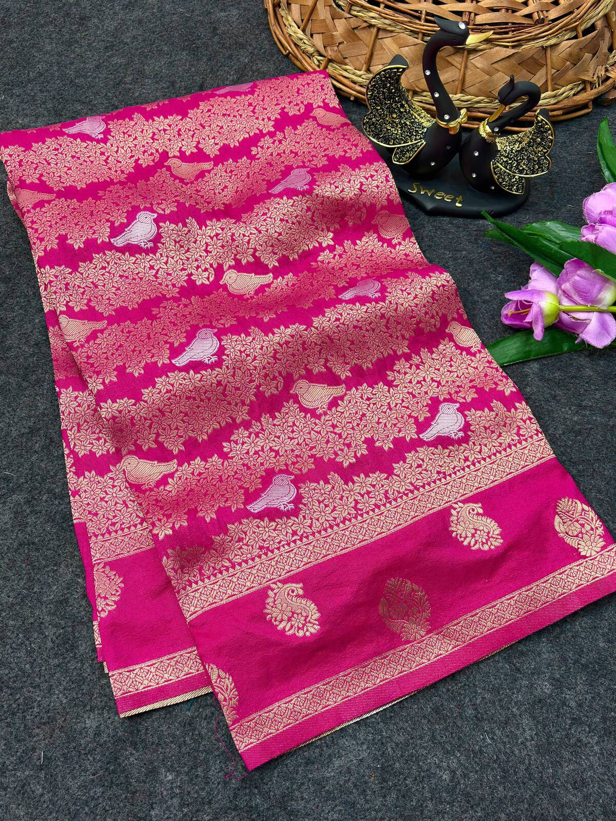 Marvellous Dark Pink Khadi Georgette Banarasi Silk Saree With Innovative Blouse Piece