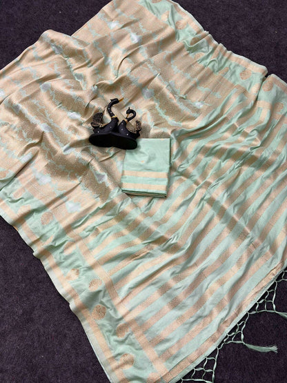 Sizzling Pista Khadi Georgette Banarasi Silk Saree With Evanescent Blouse Piece