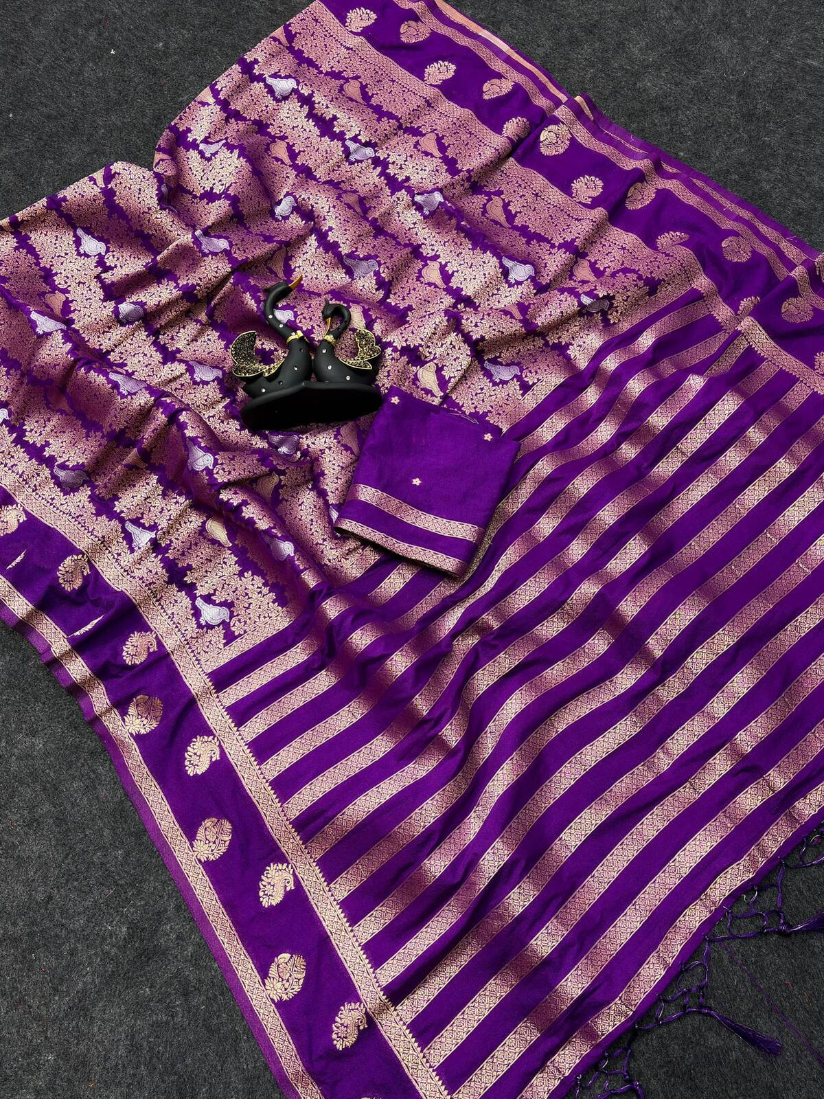 Luminous Purple Khadi Georgette Banarasi Silk Saree With Exquisite Blouse Piece