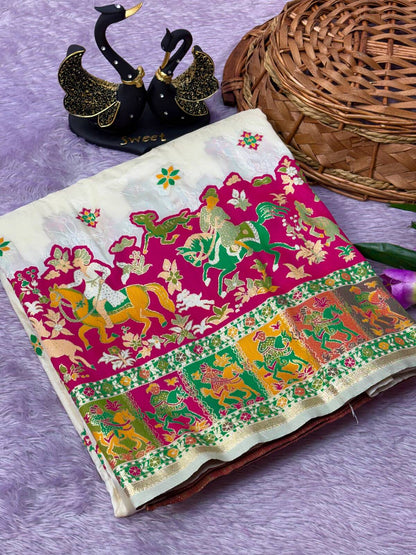 Prettiest Off White Pashmina Saree With Adorable Blouse Piece