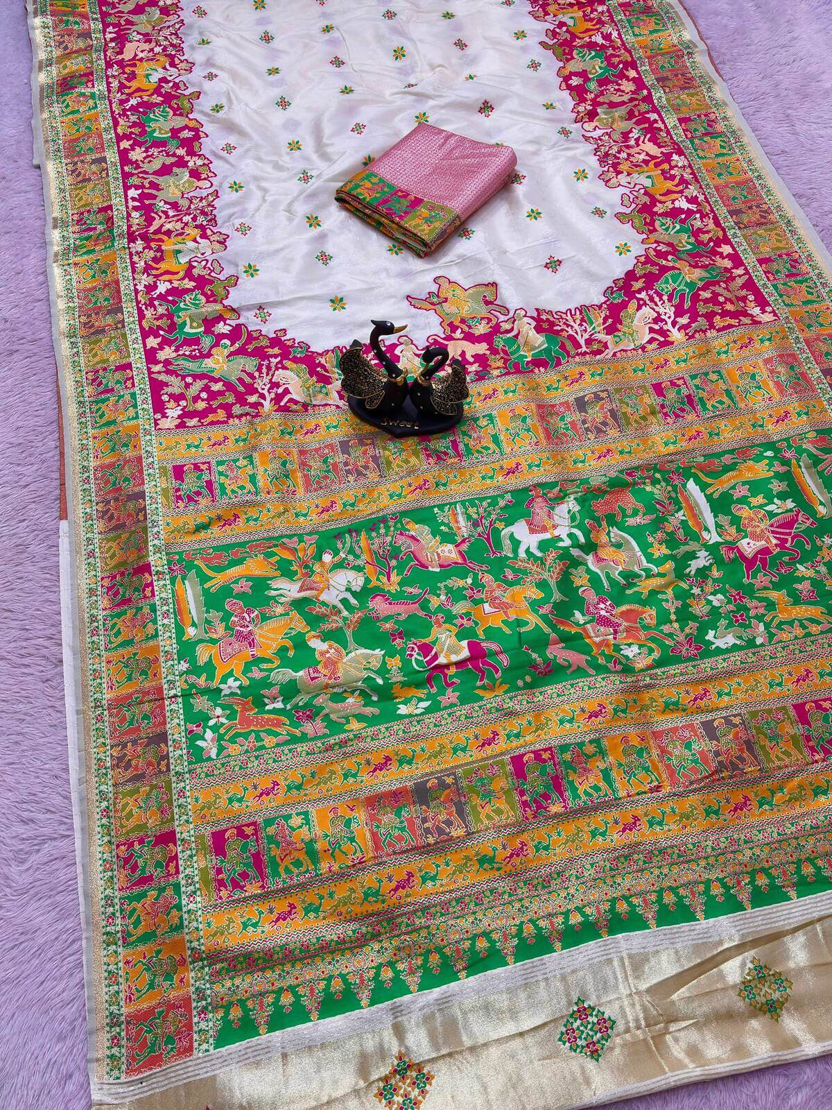 Prettiest Off White Pashmina Saree With Adorable Blouse Piece