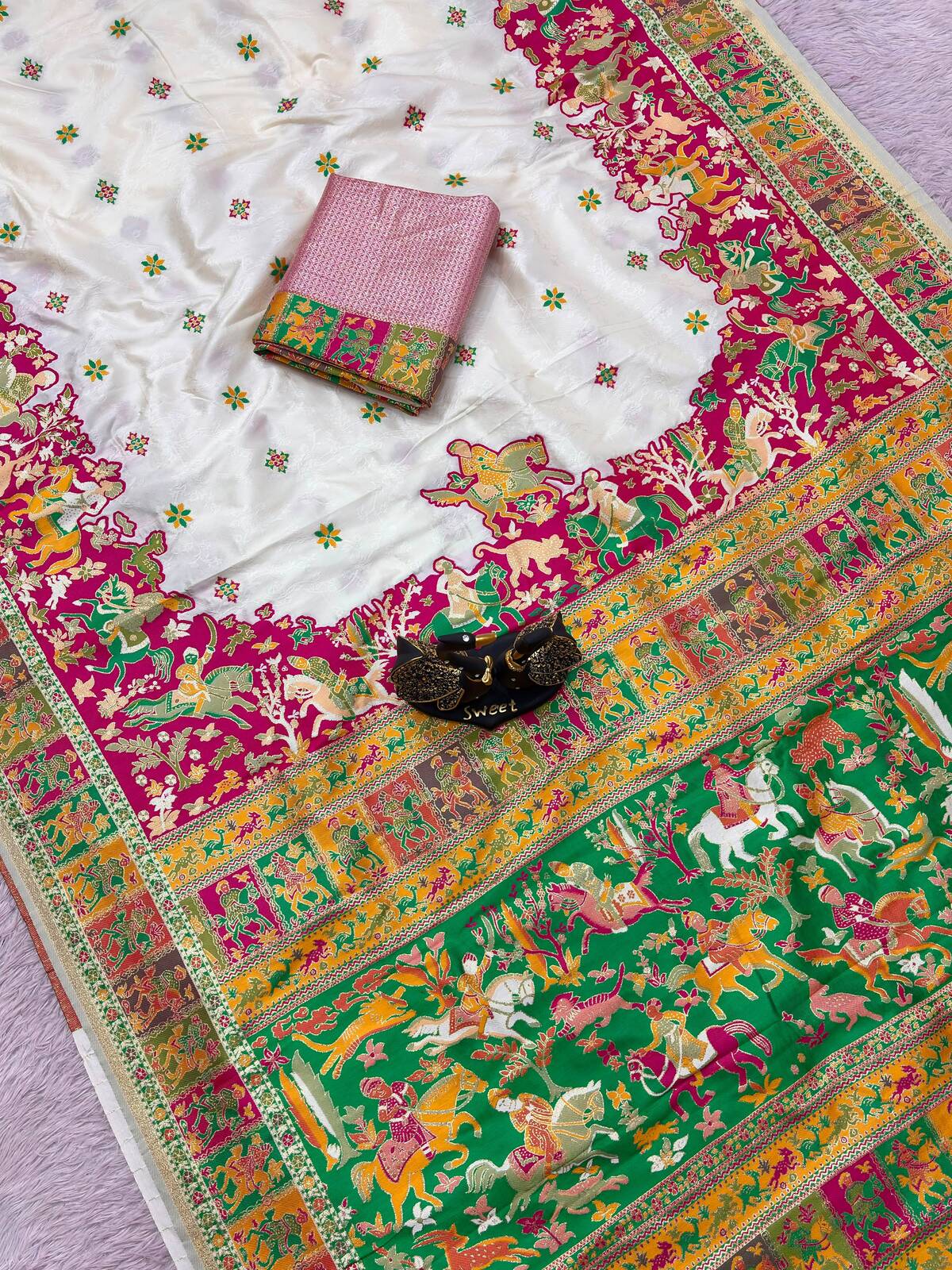 Prettiest Off White Pashmina Saree With Adorable Blouse Piece