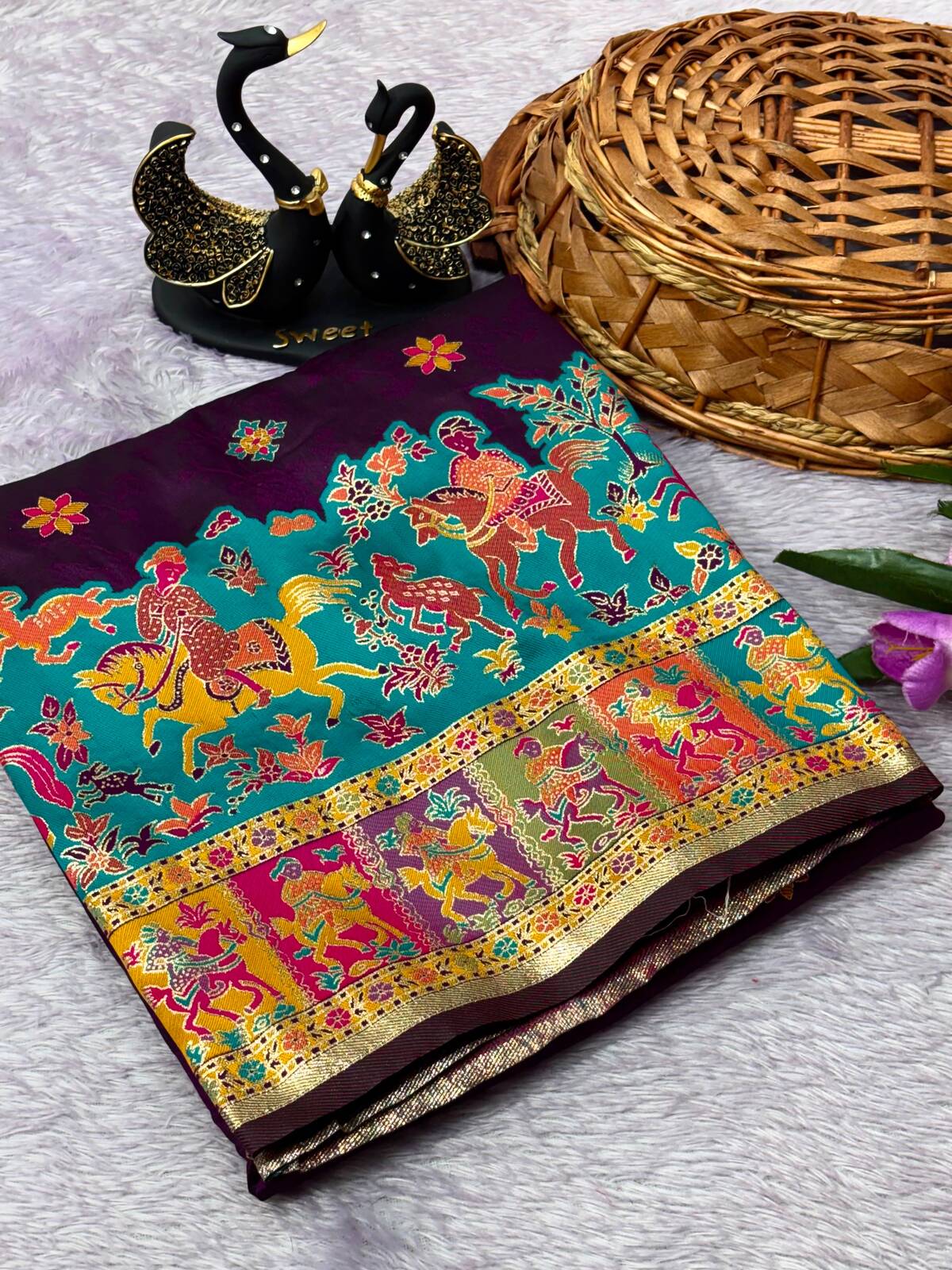 Pulsating Purple Pashmina Saree With Eclat Blouse Piece
