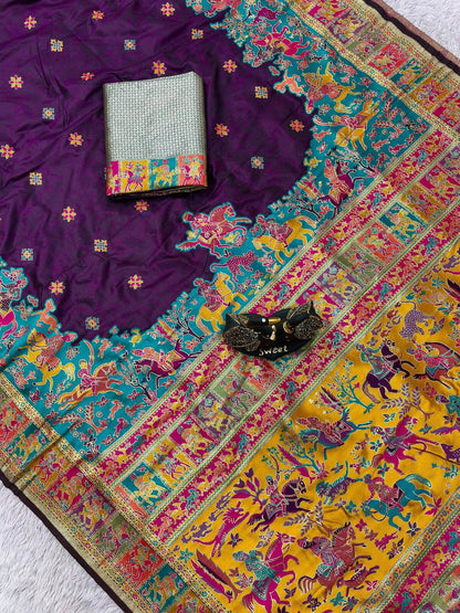 Pulsating Purple Pashmina Saree With Eclat Blouse Piece