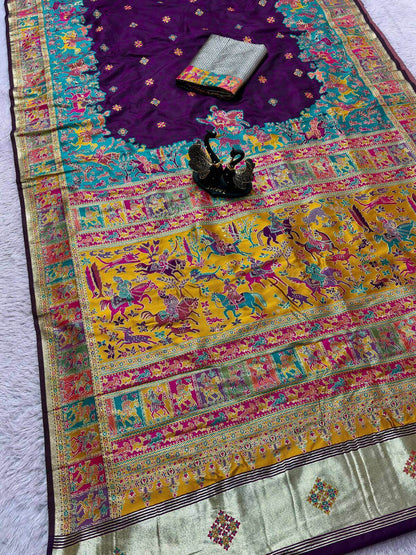 Pulsating Purple Pashmina Saree With Eclat Blouse Piece