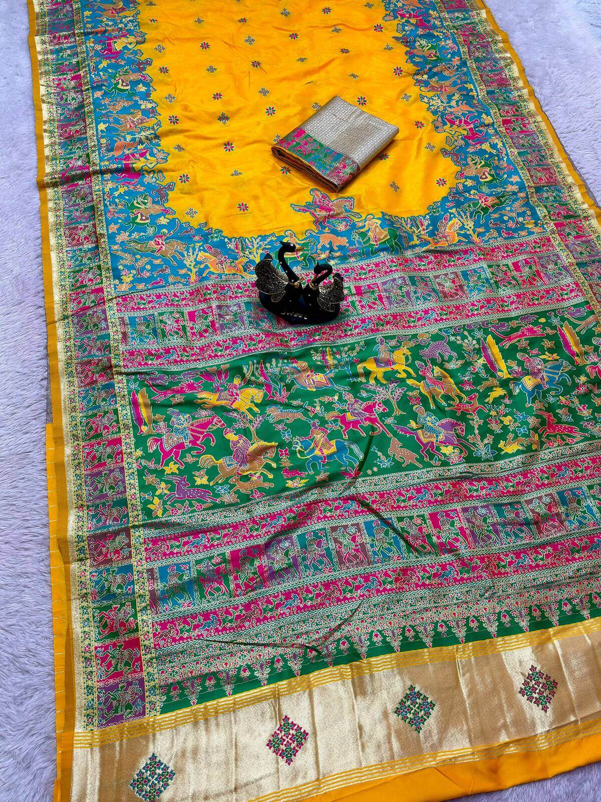 Prodigal Yellow Pashmina Saree With Lassitude Blouse Piece