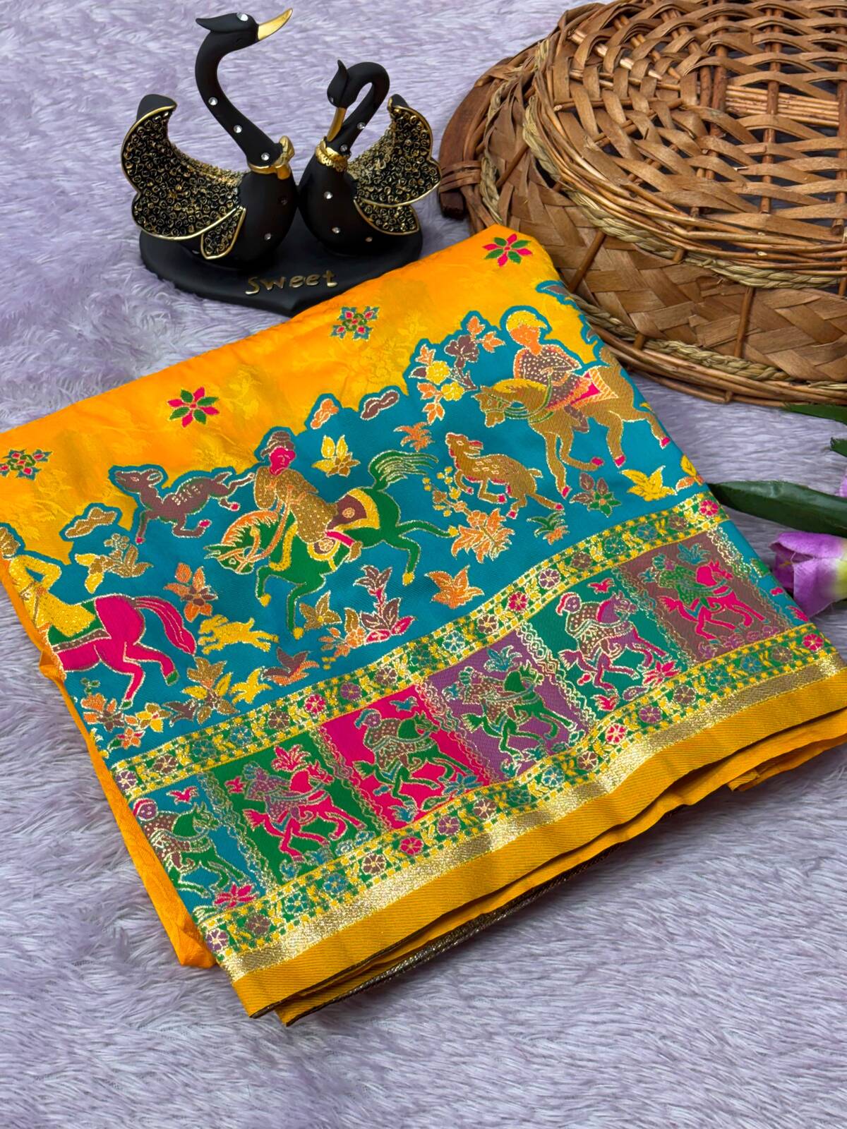 Prodigal Yellow Pashmina Saree With Lassitude Blouse Piece