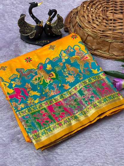 Prodigal Yellow Pashmina Saree With Lassitude Blouse Piece
