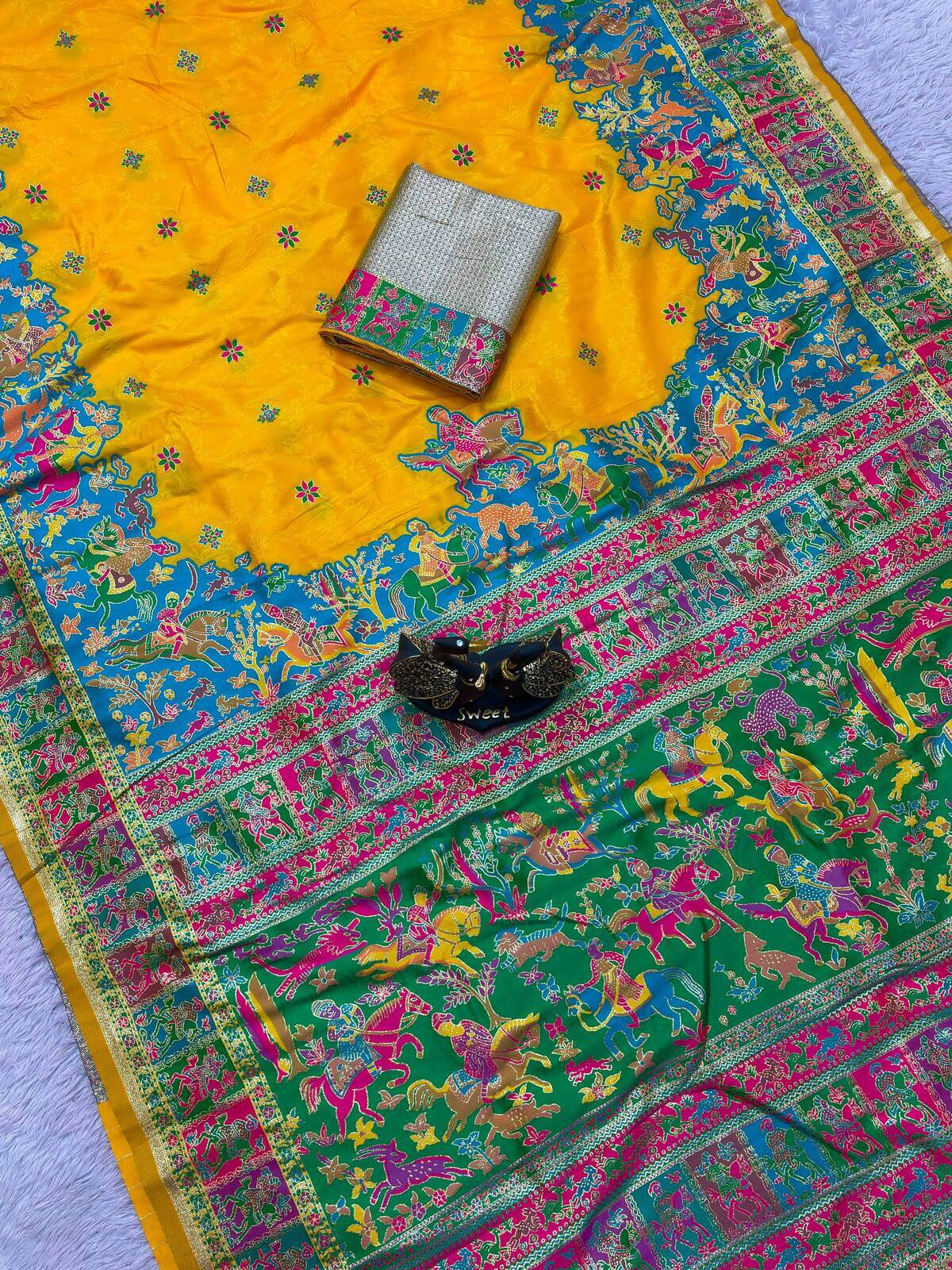 Prodigal Yellow Pashmina Saree With Lassitude Blouse Piece