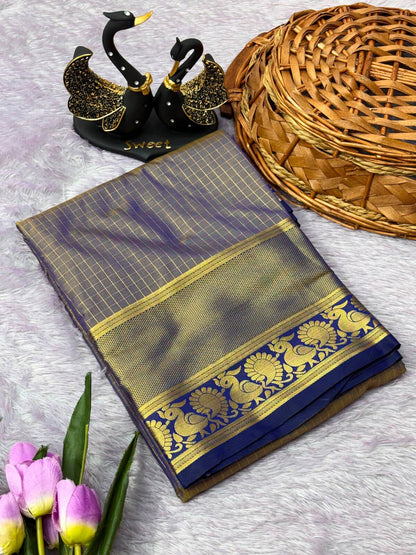 Exuberant Blue Pure Banarasi Silk Saree With Seraphic Blouse Piece