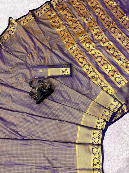 Exuberant Blue Pure Banarasi Silk Saree With Seraphic Blouse Piece