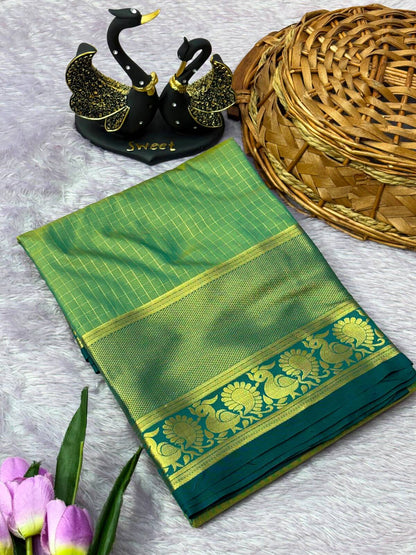 Smart Green Pure Banarasi Silk Saree With Radiant Blouse Piece