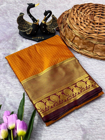 Impressive Mustard Pure Banarasi Silk Saree With Demure Blouse Piece