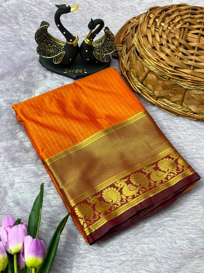 Jazzy Orange Pure Banarasi Silk Saree With Engaging Blouse Piece