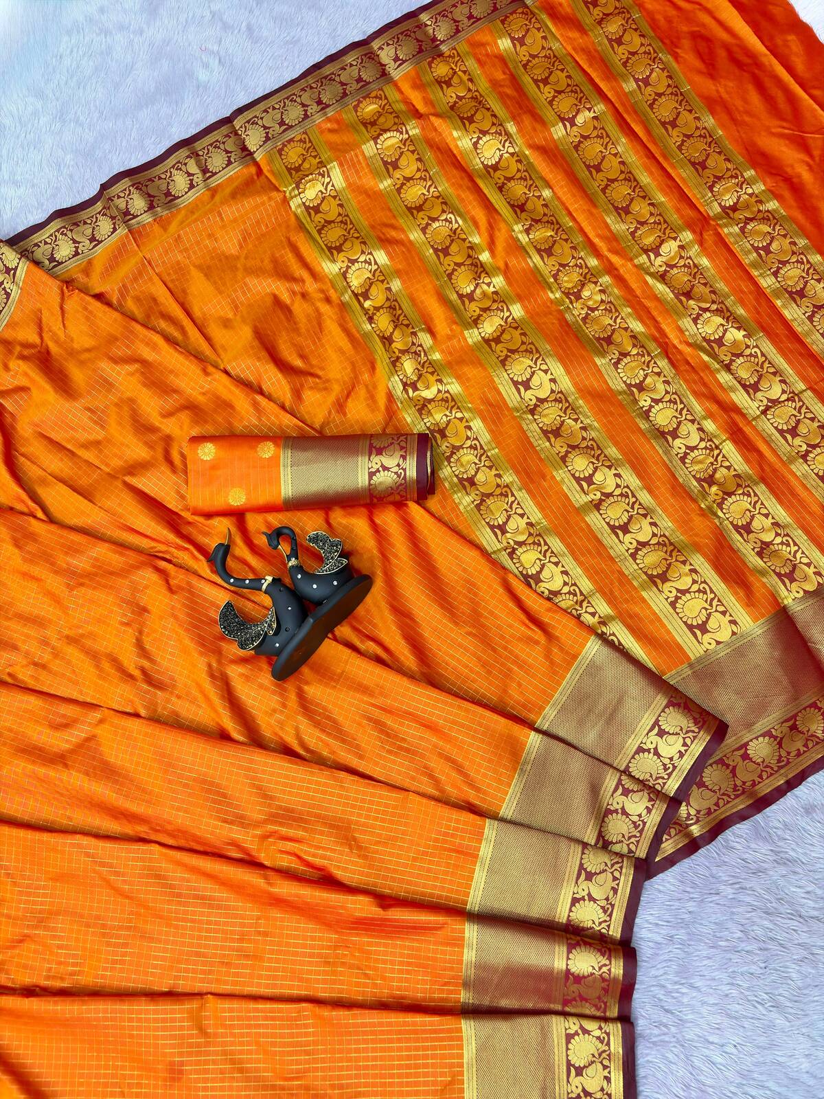 Jazzy Orange Pure Banarasi Silk Saree With Engaging Blouse Piece