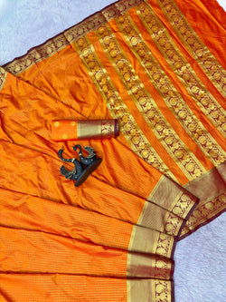 Jazzy Orange Pure Banarasi Silk Saree With Engaging Blouse Piece