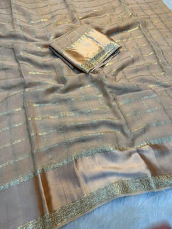 Enthralling Beige Banarasi Viscose Silk Saree With Girlish Blouse Piece