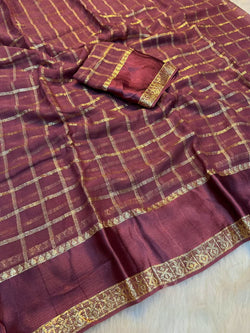 Pleasant Wine Banarasi Viscose Silk Saree With Staring Blouse Piece