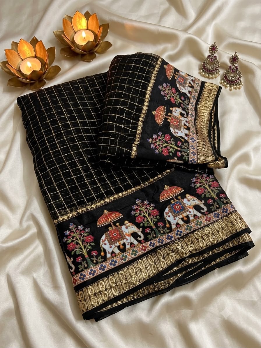 Snazzy Black Banarasi Viscose Silk Saree With Dulcet Blouse Piece