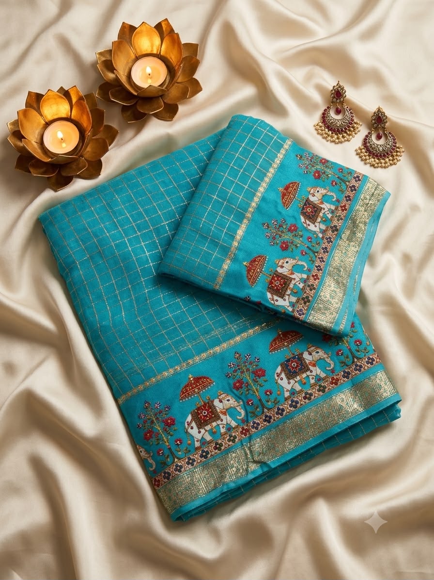 Charming Firozi Banarasi Viscose Silk Saree With Splendorous Blouse Piece