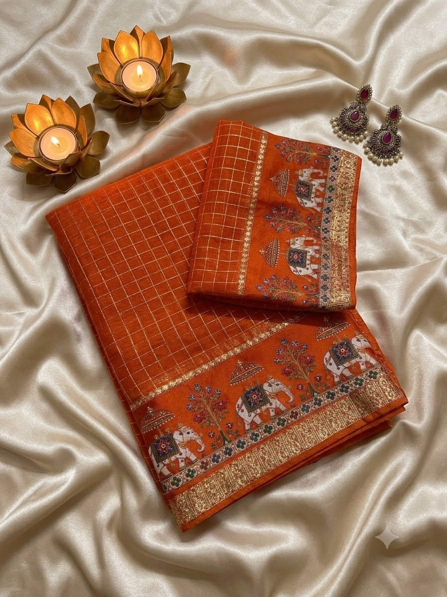 Vibrant Orange Banarasi Viscose Silk Saree With Blissful Blouse Piece