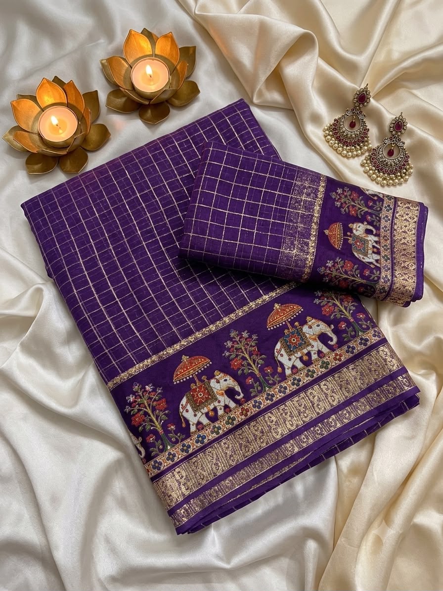 Lustrous Purple Banarasi Viscose Silk Saree With Fragrant Blouse Piece