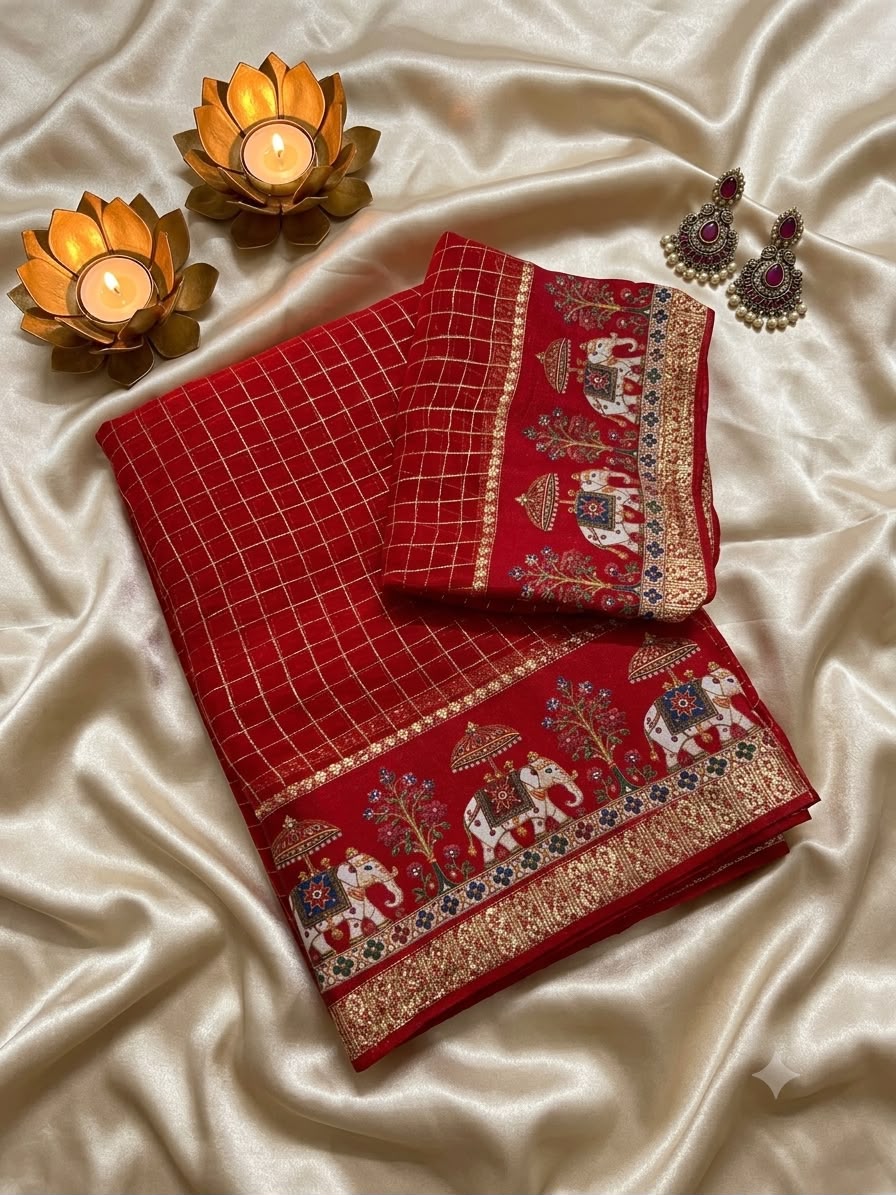 Classy Red Banarasi Viscose Silk Saree With Captivating Blouse Piece