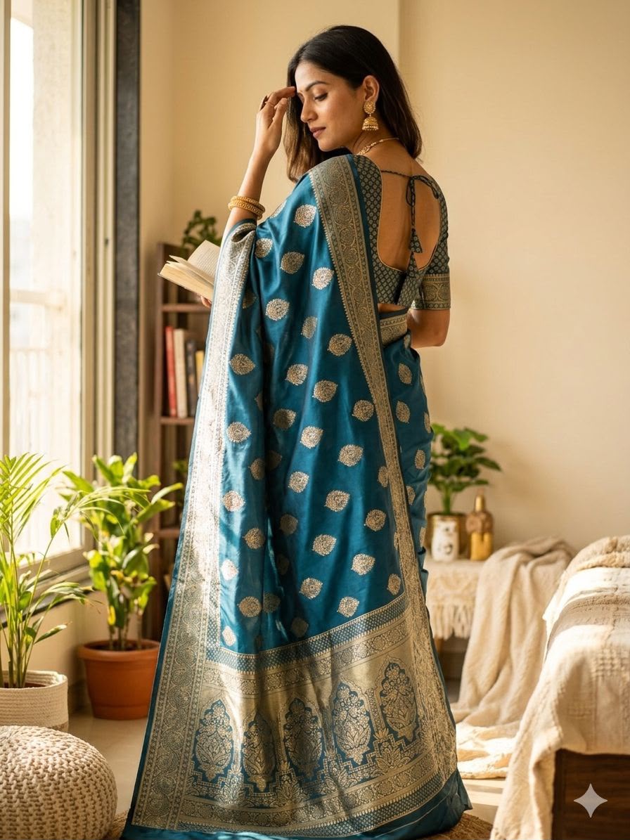 Divine Rama Soft Silk Saree With Adorning Blouse Piece