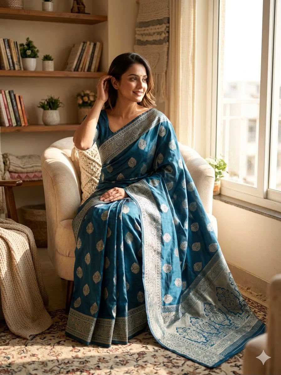 Divine Rama Soft Silk Saree With Adorning Blouse Piece