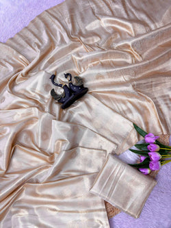 Evocative Beige Banarasi Tissue Silk Saree With Opulent Blouse Piece